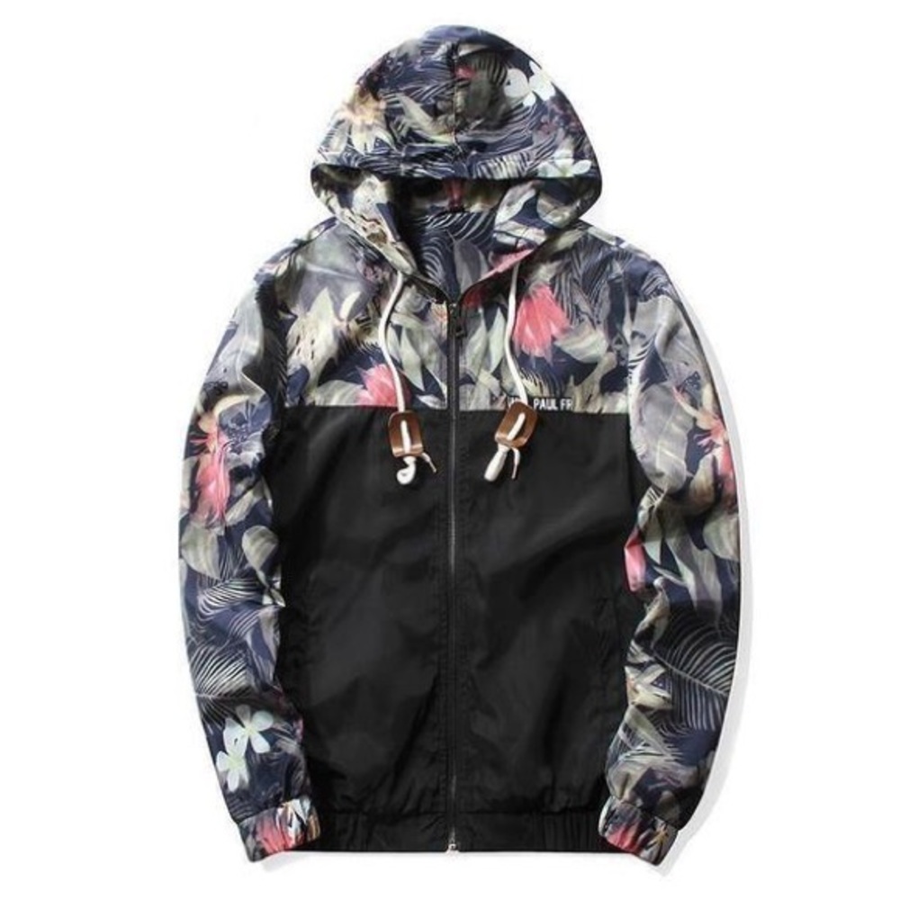 Black & floral windbreaker jacket